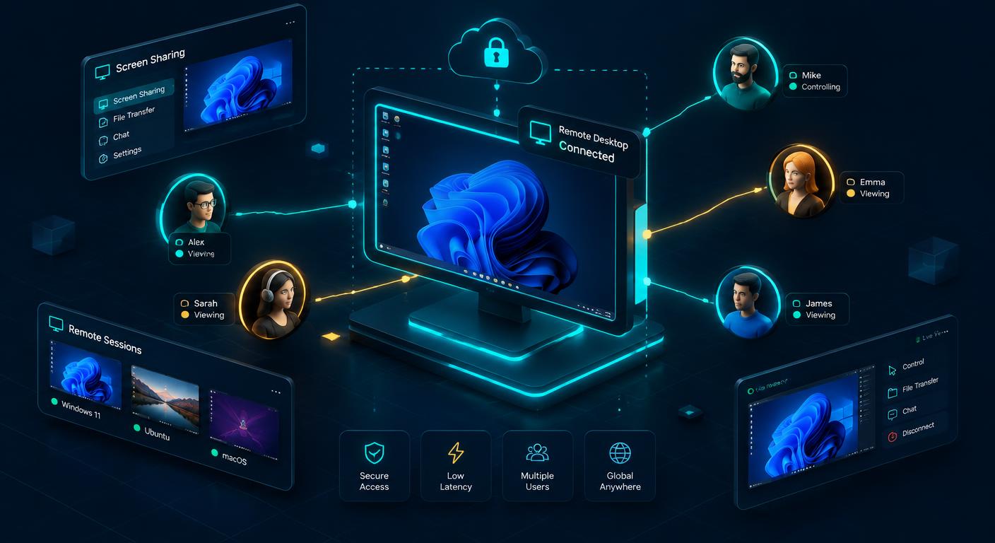 Varias personas conectadas a la misma computadora de forma remota